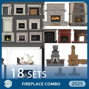 Fireplace Combo SKP Models - 18 Sets SketchUp Collection | ID97