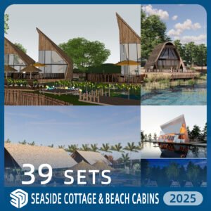 Seaside Cottage skp & Beach Cabin SketchUp SKP Download - 39 Sets| ID253