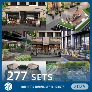 Outdoor Dining Restaurants SketchUp Models - 277 Sets SKP Collection | IDS345
