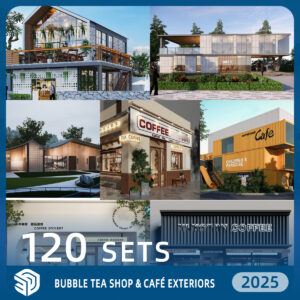Bubble Tea Shop & Café Exteriors SketchUp Models - 120 Sets SKP Collection | IDS694
