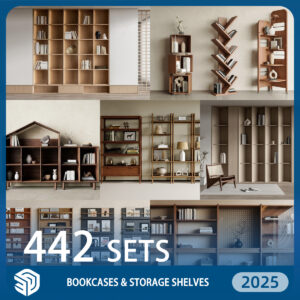 Bookcases & Storage Shelves SketchUp Models - 442 Sets of Home Library & Organization SKP Files | ID390
